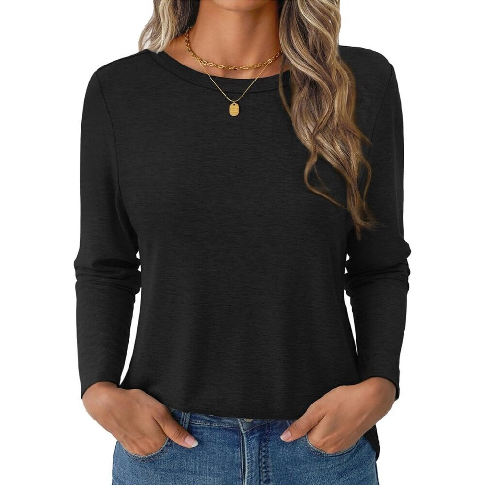 Women's Long Sleeve Basic Tee Soft Stretchy Crewneck Casual Top for Fall